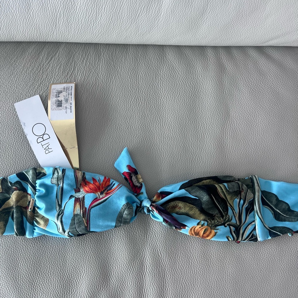 PatBo tie front tropical blue bandeau bikini top small